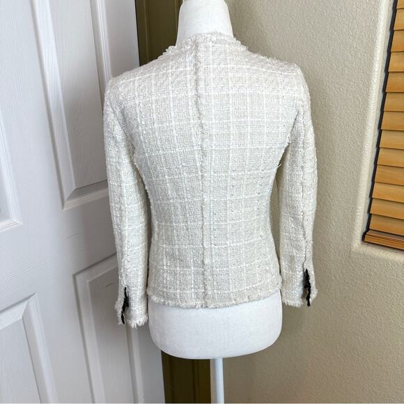 NWOT Zara White Tweed Black Bow Button Jacket Blazer. Blogger Fave. - Picture 11 of 15
